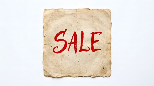 Vintage style sale sign with red lettering on aged textured paper background