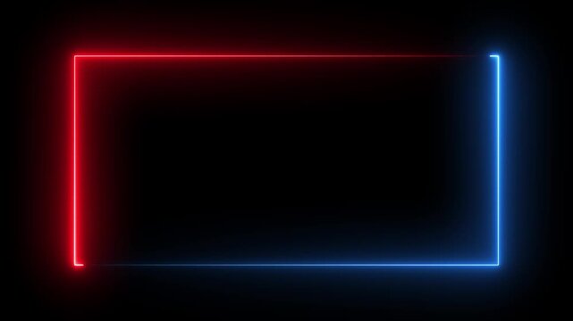 Glowing Neon Retro Rectangle Frame Rotation Animation with Pink Blue and Red Border, Seamless Loop on Black Background