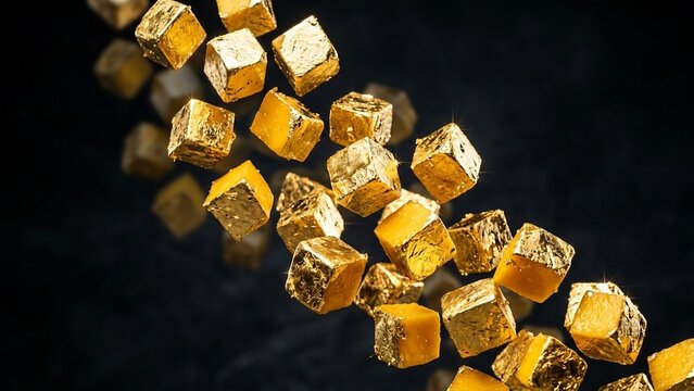 Luxury Golden Cubes Floating Against Black Background