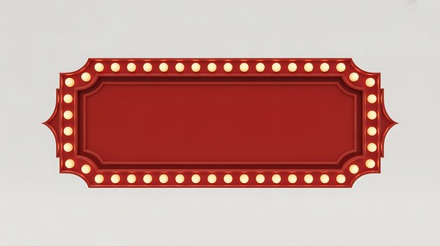 Red circus marquee sign with light bulbs isolated. Empty billboard mockup. 