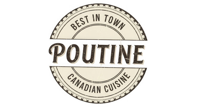 A close up of a poutine stamp on a white background isolated on transparent background