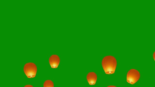 Flying sky lanterns motion graphics with green screen background
