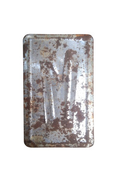 Old rectangular metal sign with rust and weathered texture isolated on transparent background