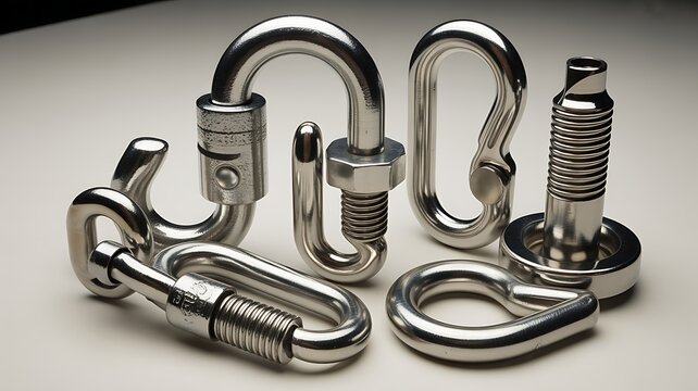 Stainless steel rigging hardware including hook shackle carabiner and eyebolt 