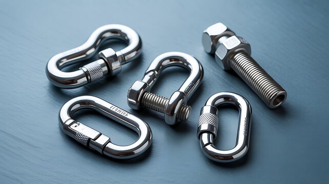 Stainless steel rigging hardware including hook shackle carabiner and eyebolt 