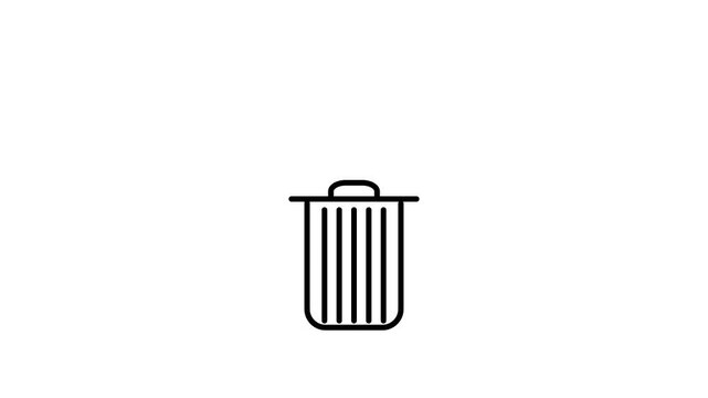 Animated trash bin icon assembling loop, trash can dustbin motion graphic for web delete button concept on light and dark background, minimalist element