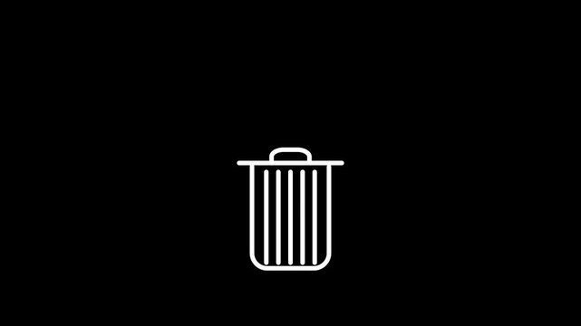 Animated trash bin icon assembling loop, trash can dustbin motion graphic for web delete button concept on light and dark background, minimalist element