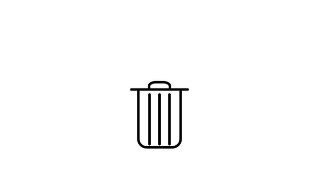 Animated trash bin icon assembling loop, trash can dustbin motion graphic for web delete button concept on light and dark background, minimalist element