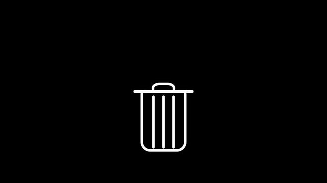 Animated trash bin icon assembling loop, trash can dustbin motion graphic for web delete button concept on light and dark background, minimalist element