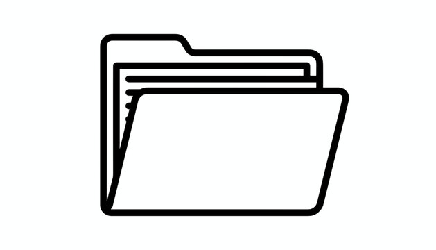 Simple line art icon of an open document folder containing sheets of paper, representing files and data storage.