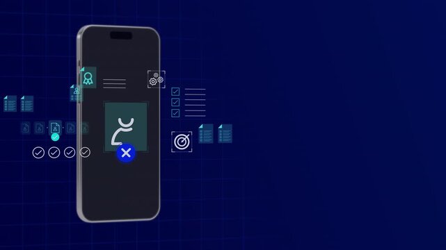 Standing smartphone interface visualizing candidate profiles, recruitment selection, and verification checks.