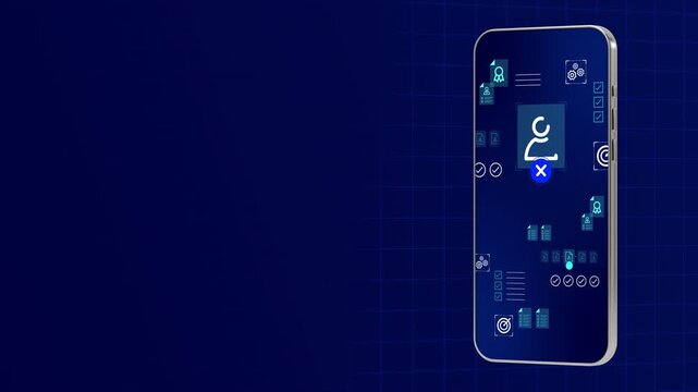 Mobile smartphone screen tracking digital candidate screening, verification checkmarks, and applicant data.