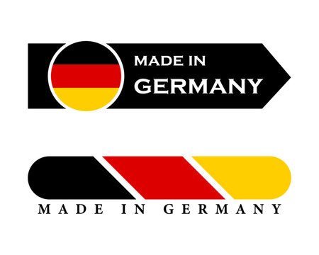 Made in germany labels with german flag colors on a black background
