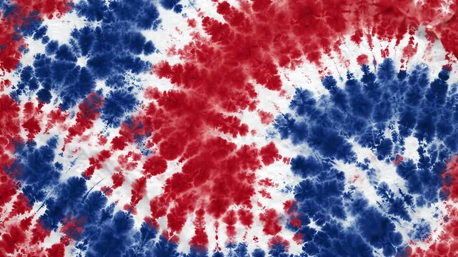 Patriotic red white and blue watercolor tie dye waves flowing bird eye view abstract motion background for independence day