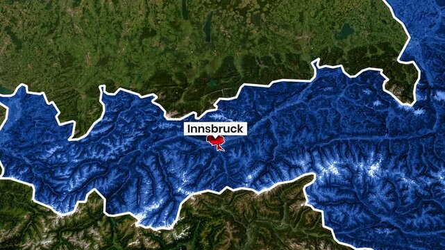 Animated map footage showing the snowy mountain range near Innsbruck