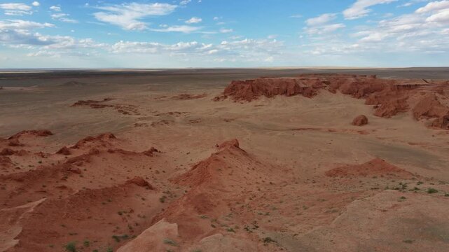 Aerial view of beautiful landscape of Flaming Cliffs, Mongolia