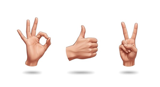 Hands Showing OK Thumbs Up Peace Signs.