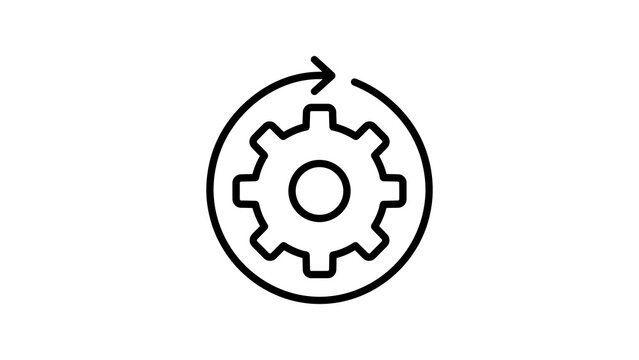 Rotating gear inside arrow circle indicates continuous process cycle.