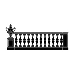 Fototapeta premium Black Silhouette of Decorative Balustrade with Urn on White Background