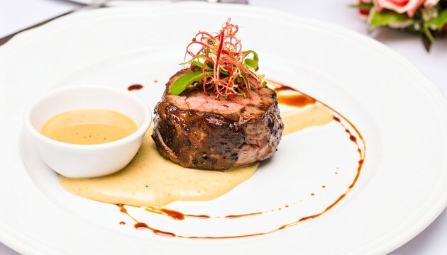 British gourmet steak main dish elegant composition