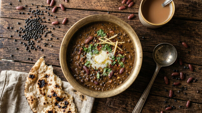 Langar Wali Dal with Butter on Rustic Table Indian Food