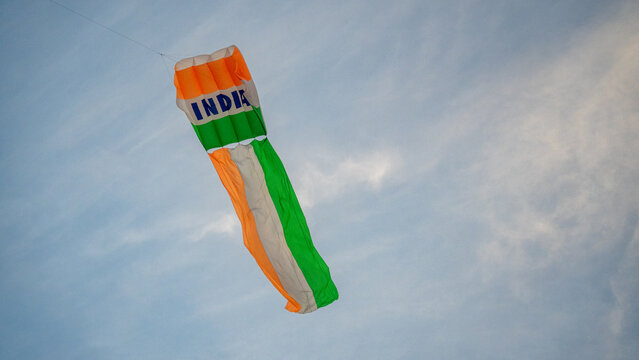 Indian tricolour kite flying in the sky on Independence Day