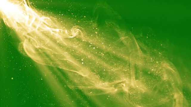 Shimmering volumetric light rays and sunbeams streaming diagonally across a vibrant green screen background for video overlay compositing