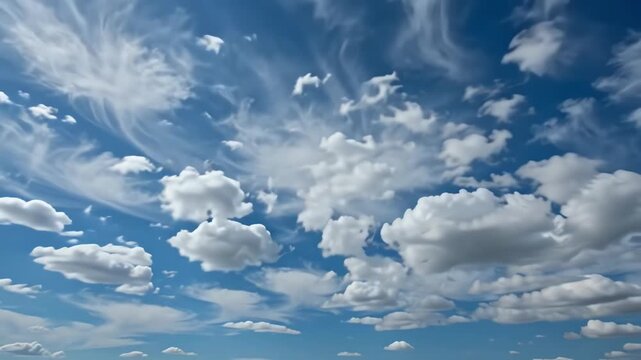 Time-lapse of abstract textured white clouds moving across a vibrant blue sky in slow motion on a bright sunny day