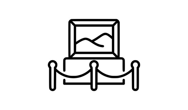 Museum artwork protection and gallery exhibit vector line icon for cultural education