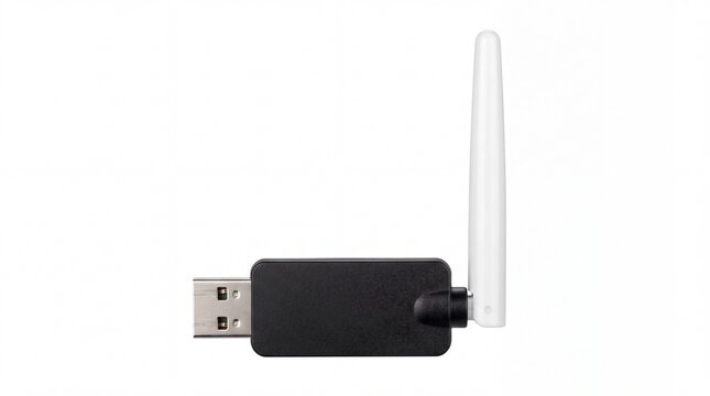 Modern wireless wifi network adapter featuring external antenna for computers isolated on white background