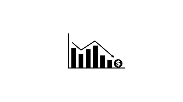 Minimalist financial bar chart animation showing market decline and economic loss with dollar sign graph