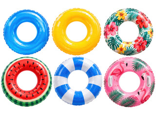 Fototapeta premium Colorful inflatable swim rings for pool fun and summer vacation.