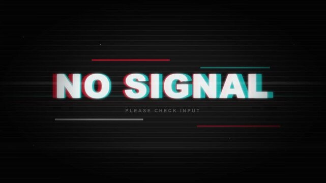 No signal screen with chromatic aberration and static glitch motion effect for digital television broadcasting background