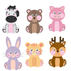Fototapeta premium Set of flat vector illustrations. Forest and domestic animals, coloring page.