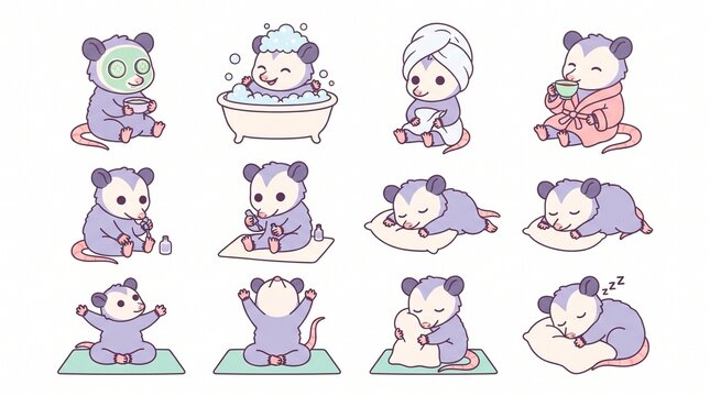 Title: Possum Self Care Spa Day Illustration Set
