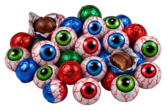 Spooky Chocolate Eyeball Candies Wrapped in Foil for Halloween