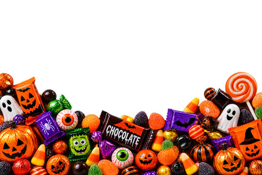 Colorful Halloween Candy and Chocolate Border 