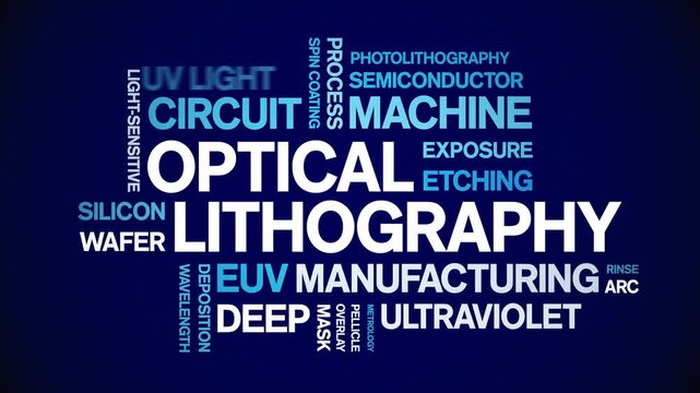 Optical Lithography animated word cloud-animation tag kinetic typography seamless loop.