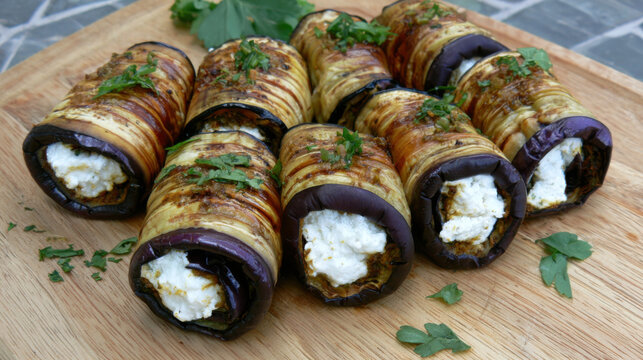 smoky cumin eggplant involtini with mediterranean-indian fusion