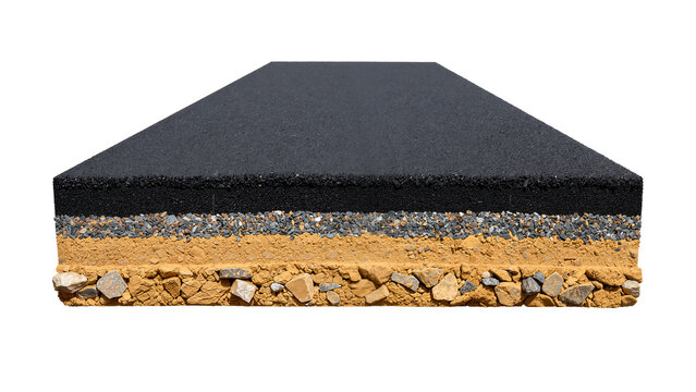Asphalt road layers cross section isolated on transparent background
