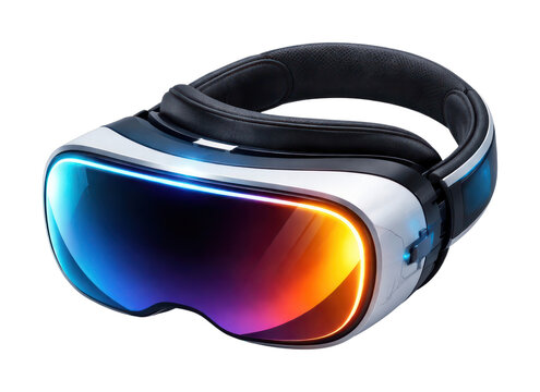 PNG Futuristic VR headset with colorful reflective lenses.