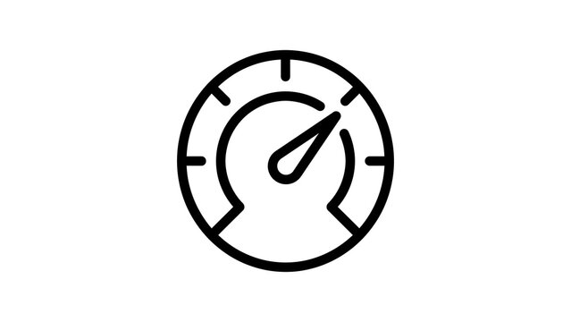 Black outline line art speedometer gauge icon for web and app design projects.