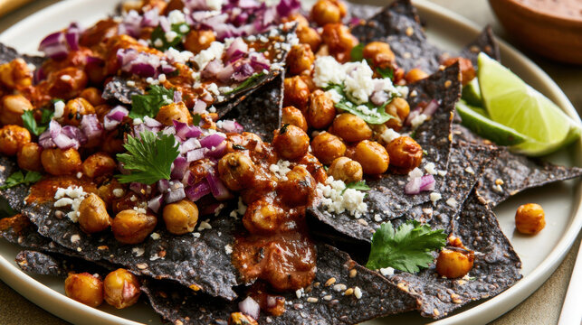 vibrant blue corn chipotle chickpea nachos for a delightful mexican experience