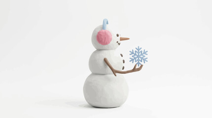 Obraz premium Cute Snowman Figurine Holding Pink Flower.
