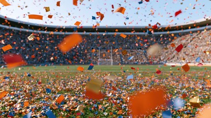 Fototapeta premium The Stadium Celebration with Confetti and Fans in Full Swing