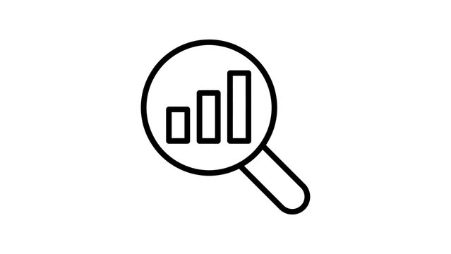 Magnifying glass over bar chart for data analysis.