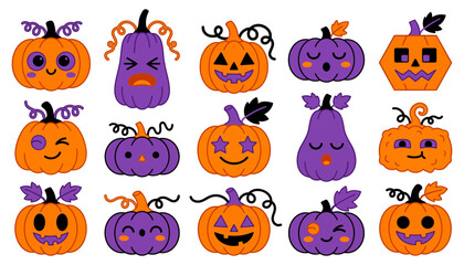 Obraz premium A delightful collection of whimsical halloween pumpkins and gourds perfect for festive autumn decorations and spooky celebrations