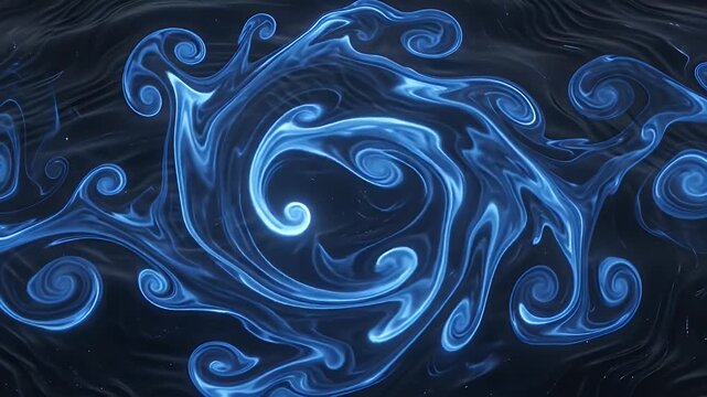 Abstract cosmic sapphire fluid dynamics with glowing blue arcs