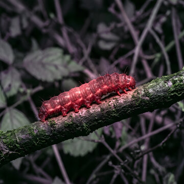 Closeup of a red velvet mitered parrot snake on mossy ground.