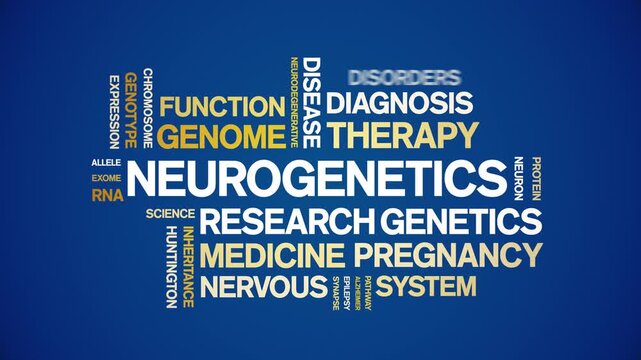 Neurogenetics animated word cloud-animation tag kinetic typography seamless loop.